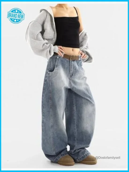 Barrel Wide Leg Jeans Loose Oversized Boyfriend Pants Y2K Aesthetic Street Style - Picture 3 of 6